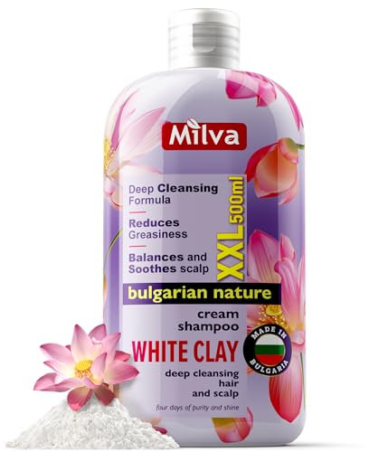 Milva White Kaolin Clay Shampoo für Trockenes, Sprödes Haar und Empfindliche Kopfhaut - Shampoo Entfernt Abgestorbene, Zellen Reinigt Gründlich Giftstoffe und Reguliert die Talgabsonderung 500 ml