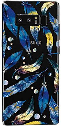 NOVAGO Compatible avec Smartphone Samsung Galaxy Note 8 -Coque Souple et résistante Anti Choc avec Impression de qualité (Plumes Bleues)