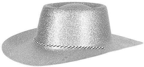 Ciffre Texas Westernhut Party Hut Sheriff Fasching Masken Perücke Maske - Cowboyhut Glitzer Look Silber