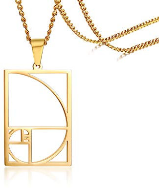 PJ JEWELLERY Vergoldete Edelstahl Fibonacci Sequenz Golden Ratio Anhänger Fibonacci Spirale Halskette für Männer Frauen