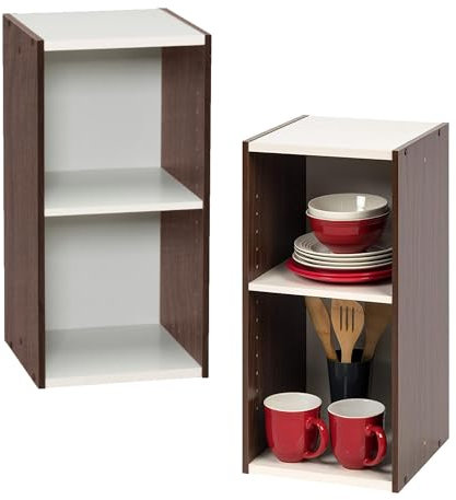 Iris Ohyama Platzsparendes Regal, Breit, 2 Ebenen, Braun, Verstellbar, Multifunktional, Modular, Für Wohnzimmer, Homeoffice, Schlafzimmer, Organisation, Bücher, CD, Dekor, Einfache Montage, UB-6030