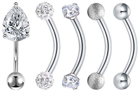 Longita Augenbrauenpiercing Curved Barbell Rook Piercing Banane Schmuck Chirurgenstahl 16G Tragus Ohrring Bar 6mm 5 Stück