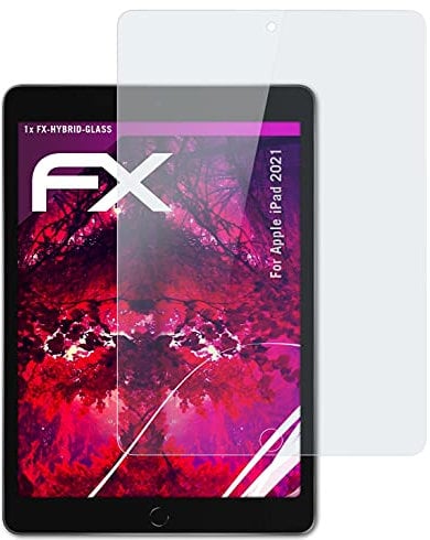 atFoliX Glasfolie kompatibel mit Apple iPad 2021 Panzerfolie, 9H Hybrid-Glass FX Schutzpanzer Folie