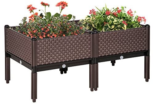 Outsunny 50cm x 50cm x 46.5cm Set of 2 41L Garden Raised Bed, Elevated Planter Box, Flower Vegetables Planting Container with Self-Watering Design and Drainage Holes