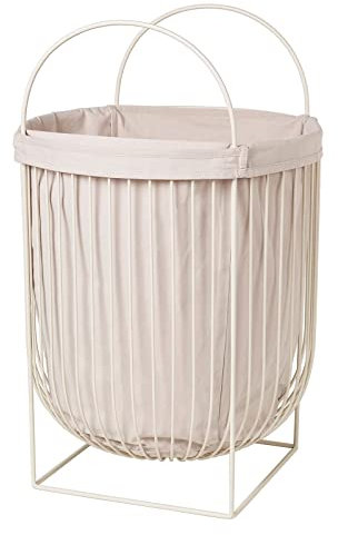 Broste Copenhagen Arild Wäschekorb aus Eisen und Stoff in der Farbe Hellgrau, Maße: 46cm x 45,5cm x 72cm, 71178072