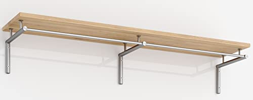 Wandgarderobe Edelstahl 120 cm breit, mit Kleiderstange und Eichenholzablage - PHOS Design