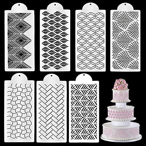 Panlom 7 Stück Kuchendekorationsschablonen mit Blumenmuster, Kuchen, Buttercreme, Backwerkzeug-Set, hohle Spitzenschablonen, Blumenränder, Dekorationen, Werkzeuge, Geburtstag, Hochzeitstorte