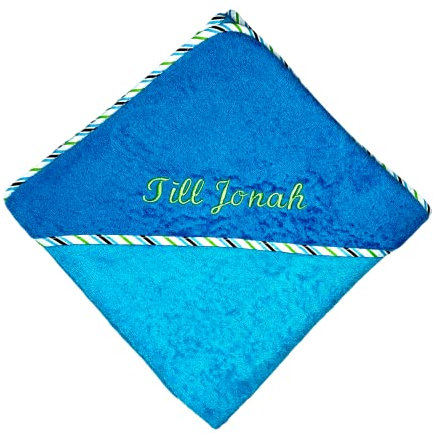 Kapuzenhandtuch mit Name bestickt, 100x100 cm, schnell geliefert, Geschenk fürs Baby (aqua-petrol)