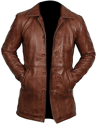 LP-FACON men's 3/4 length coat - mens leather dress coat - leather blazer for men - duster coat men - mens leather sport coat