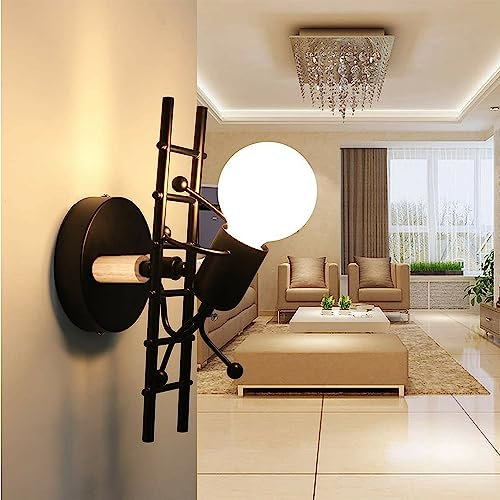 Wandleuchte kreativ E27 Cartoon Wandlampen Innen Wand Lampe Modern Kerze Eisen Halter Metall Nachttischlampe für Kind Schlafzimmer Wohnzimmer Treppe Flur Restaurant Küche Bett, Schwarz Weiß (Schwarz)