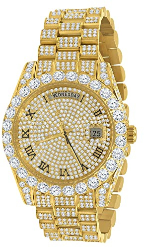 .iced-out. Zirkonia Edelstahl Automatik Uhr - Gold