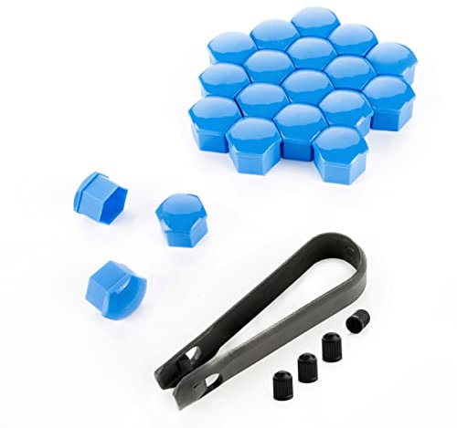 LST 20x Sechskant Radschraube Abdeckkappen Felgen Kappen Set 17 mm blau Glanz