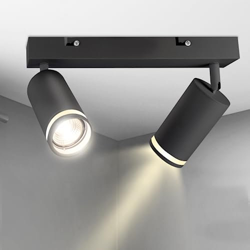 Karyoosi Deckenstrahler 2 Flammig, LED Deckenleuchte GU10, Deckenlampe Spot Schwenkbar 360° Deckenstrahler, für Wohnzimmer Schlafzimmer Küche, Nein GU10 Leuchtmittel, Schwarz Matt