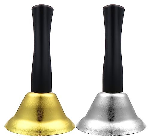 TOAOB 2 Stück Handglocke Klassische Hand Glocke Holzgriff Tischglocke Service Bells Handklingel Rezeptionsglocke für Schule Abendessen am Empfang Hotelservice Meditationsgebet
