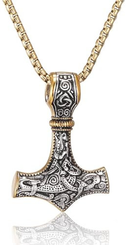 RWQIAN herren mjölnir kette thors hammer gold anhänger hammerkette wikinger halskette 65cm männer wikinger schmuck
