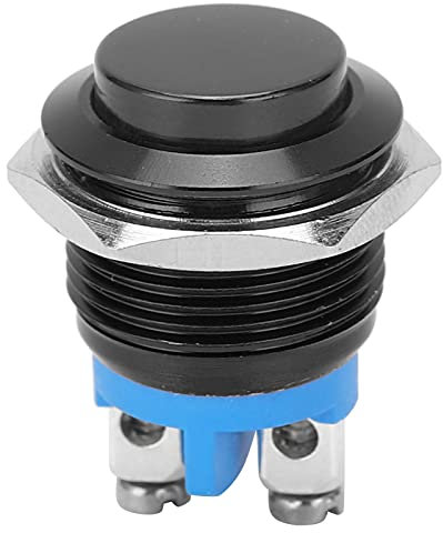 Interrupteur à Bouton-poussoir en Métal, 16mm 220V étanche en Acier Inoxydable Auto-réinitialiser Normalement Ouvert Interrupteur à Bouton-poussoir à Tête Haute(Noir)