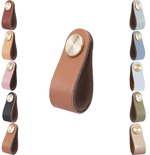 Voleseni Leather Cabinet Knobs, 4pcs Drawer Door Pulls, Anti-Collision Vintage Furniture Door Knobs for Kitchen Dresser