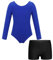 Aiihoo Mädchen Ballettanzug Turnanzug Langarm Ballett Body mit Sport Shorts Einfarbig Tanzbody Ballett Trikot Gymnastikanzug Tanzkleidung Dunkelblau 140-146