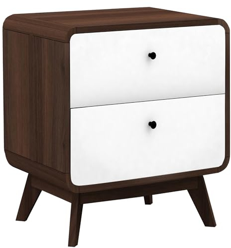 DHP Furniture Cassie Nachttisch mit 2 Schubladen, Walnussoptik/Weiß, 51 x 39 x 53 cm, moderner Nachtschrank aus Holzwerkstoff, Beistelltisch mit Stauraum für Schlafzimmer und Wohnbereich