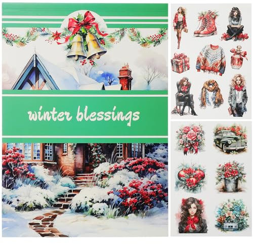 NOTIONSLAND Weihnachten Washi Aufkleber für Journaling, 20 Blätter Weihnachten Blätter Scrapbooking Supplies, 100pcs + Aufkleber Supplies Dekoration Journaling Supplies
