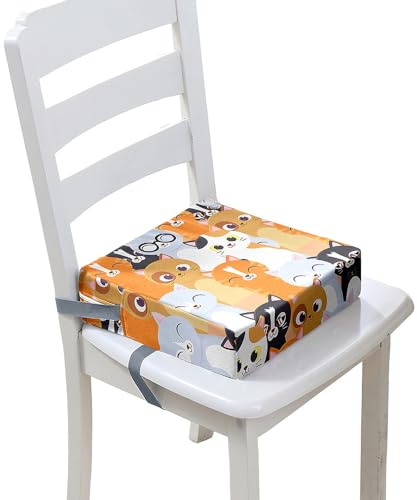 FANSU Kinder Sitzkissen Sitzerhöhung Stuhl, Katze DruckenBaby Kind Sitzkissen Karikatur Quadrat Zerlegbar Kleinkinder Esszimmerstuhl ErhöHen Pad Esszimmer Boostersitze (40x40x10cm,orangene Katze)