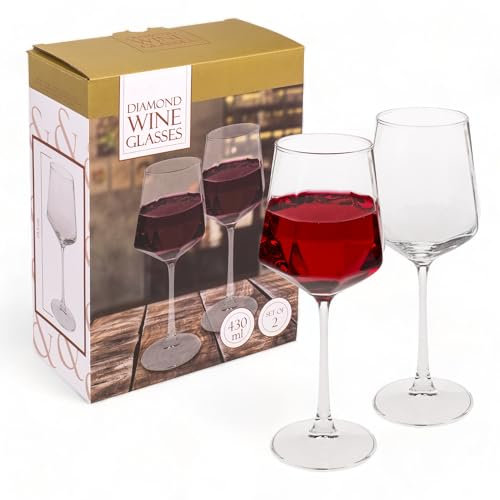 MIJOMA Glanzvolles 2er Set Weingläser in Diamantform – Diamond Weingläser, Fassungsvermögen 430 ml – Stilvolles Design & Qualität, Genuss-Erlebnis, 23,5 x 8 cm – Perfekt für besondere Anlässe