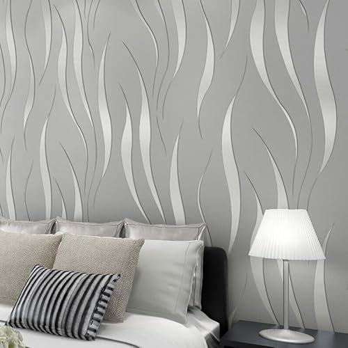 Snewvie 1 Stück 3D Wellen Geprägte Tapete Vliestapete 0,53m x 9.5m 3D mit Wasserpflanzen-Muster Moderne Minimalistisch Wallpaper mit 3D-Wellen Wanddekoration in Wohnzimmer Schlafzimmer und Büro