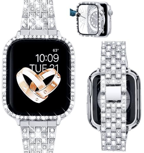 VISOOM Schmuckarmband für Apple Watch 38mm/40mm/41mm/42mm/44mm/45mm/46mm | Glitzer Strass Metallarmband Damen, Elegant Diamant Armbänder für iWatch SE Series 11 10 9 8 7 6 5 4 3 2 1, Hochzeit Geschenk