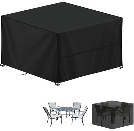 LAMUNI Cube Garden Furniture Cover, 140x140x90cm Rattan Cube Table Cover, 420D Oxford Patio Set Covers Waterproof Outdoor Garden Square Table Covers Windproof Patio Table and Chairs Cover