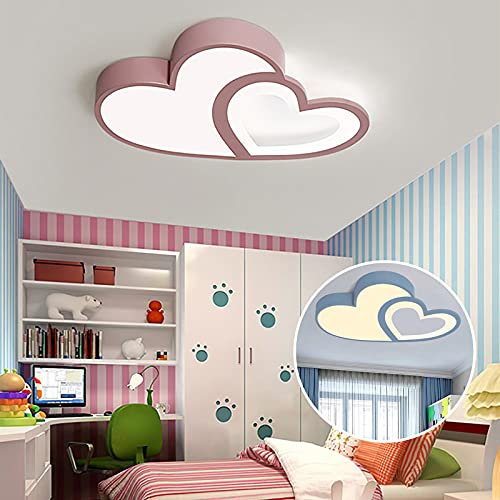 LED Cartoon Deckenleuchte Herzförmig Deckenleuchte Cartoon Kronleuchter, Fernbedienung Dimmbar Kinderzimmerlampe Schlafzimmer Lampe Acryl Lampenschirm Deko Decke Leuchte （Rosa/Blau） (Rosa)