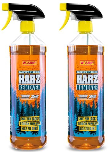WOSHUP! Harzentferner 1000 ml mit Xtra Skin Schutzfilm Harzentferner, Harzlöser für Wohnwagen, Wohnmobil, Camping, Caravan, Vorzelt, Markise, Boot und Zelt. (2x1 Liter)