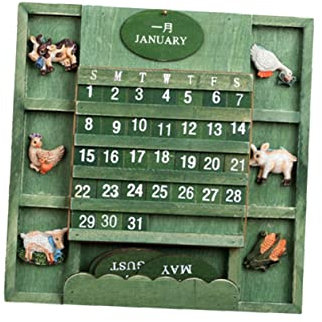 DIKACA Tischkalender Retro-Kalender Desktop-Kalender Holzkalender grüner Kalender Kalender Plakette Hölzern