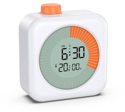 LOFICOPER Digitaler Visueller Timer, 60 Minuten Countdown Countup Küchentimer, mit Timer, Uhr & Alarmfunktion, Großer LCD-Bildschirm, 12/24H, für Lernen, Fitness, Kochen, Spiel - Weiß