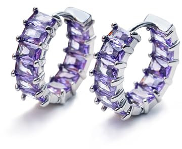 Mesovor Orecchini a Cerchio in Argento con Zirconi Cubici per Donne e Ragazze, Orecchini Huggie Hoops Placcati in Argento Gioielli per Feste di Ballo (Viola)