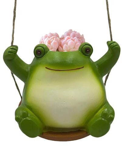 Frosch Pflanzgefäß Outdoor | Tierstatue Pflanzgefäß | Hängender Swing Frosch Pflanzgefäß Harz Tier Pflanzgefäß Blumenübertopf für Sukkulenten Pflanzen