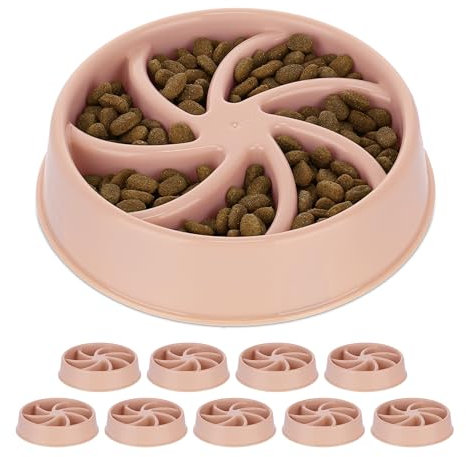 Relaxdays Set 10 Comederos Antivoracidad Perro, Cuenco Antiansiedad, Comida Lenta, Apto Lavavajillas, 600 ml, Rosa