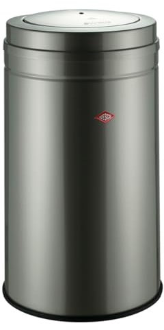 Wesco Big Swing Abfallsammler in der Farbe neusilber, pulverbeschichtetes Stahlblech, Innenbefestigung für Mülltüten, leichte Bedienung durch Swing-Deckel, 120 Liter Volumen