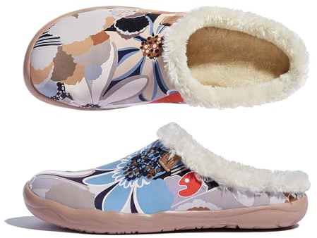 UIN Women's Mules Fashion Comfort Travel Art Painted Chunky Shoes Wide Toe Casual Household Slippers Clematis 230mm, UK Size 3.5, EU Size (36.5)