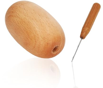 Baxnore Häkelnadel mit Base, Holzgriff Stopfnadel mit Haken, Reparatur Häkelnadel für Schals Handschuhen Mützen Pullover, Häkelnadel für Haarverlängerung, Holz Stopf Ei Set