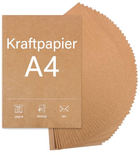 100 Blatt Kraftpapier A4 - Kraftpapier 120g, Pappe zum Basteln, Druckerpapier A4, Kartonpapier zum Basteln Hochzeit Einladungen, Menükarten, Kraftkarton zum Bemalen, Bedrucken