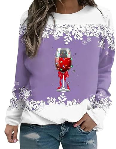 Generisch Damen Outfit Weihnachtsfeier Rundhalsausschnitt Sweat Regular Fit Pulli Bedrucktes Sweater Schneeflocke Druck Tshirt Xmas Weihnachtspullover Pullover Damen Pullover für Weihnachten Damen