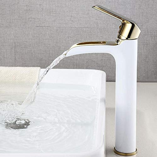 XFMZFUBD Hoher Waschtisch-Mischbatterie Wasserfall-Waschtischarmaturen über der Theke, heiß und kalt, Einloch-Messing-Wasserfall-Badezimmerarmatur-Weiß(Noir)
