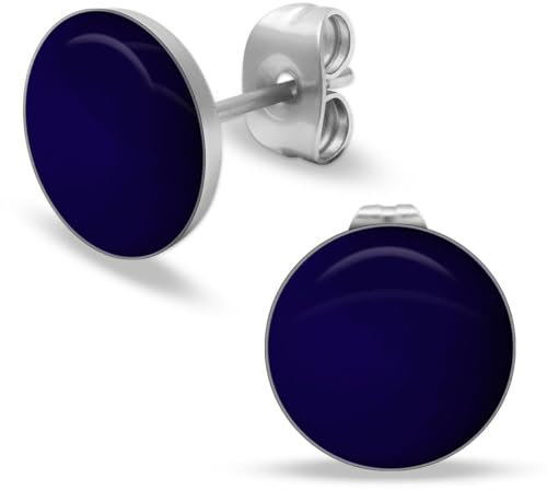 Soul-Cats runde Ohrstecker Ohrringe aus Edelstahl, glänzend für Frauen Mädchen Durchmesser 10mm, Farbe: dunkelblau