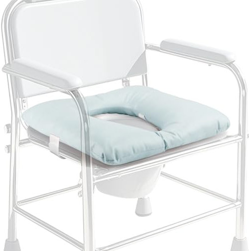 RoamReady Bedside Commode Cushion, Seniors Portable Seat Cushion for Toilet/Shower/Bedside, Universal Fit Commode Padded Seat for Elderly, Seats Pad Cover Toilet Seats 17x17 with Fixing Straps (Blue)