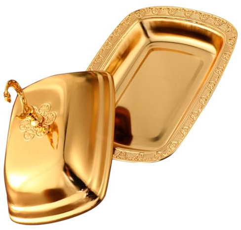 Cabilock 1 Juego bandejas tray tarteras para tartas portador de pastel raspador para decorar pasteles Cacerola cubierta de bocadillos de comida encargado de la mantequilla planchar Golden