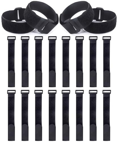 HAN-LBG 20 Pack Reusable Cable Ties 1 x 24 Inches, Self-Adhesive Hook and Loop Cable Straps with Buckle, Black Nylon Cinch Straps for Wire Management Organizing Cords Ropes Hoses