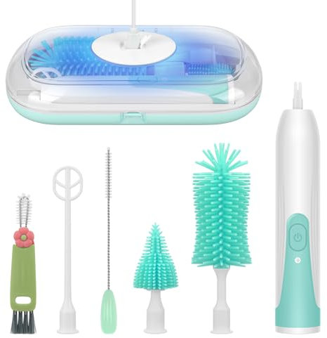 BlumWay Goupillon électrique, brosse à biberon portable pour le voyage, kit de nettoyage de biberon étanche avec brosse à tétons et paille, kit de brosses pour le nettoyage des couvercles de tasse