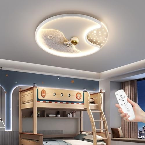 WJLL LED-Deckenleuchte Modernes Kreatives Kinderzimmerlampe Dimmbar weiß Astronaute Planet Deckenlampe mit Fernbedienung Decke Licht für Schlafzimmer Arbeitszimmer Büro Beleuchtung Lampen 40cm