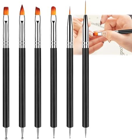 6Pcs Double-Ended Nail Art Brushes Set for Gel Polish, French Nails, & DIY Designs – Carving & Detailing Tools (Black)