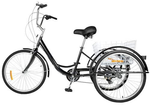 TyochiAki 8-Gang-Dreirad für Erwachsene mit Hochwertigem Stahlrahmen Lastenfahrrad mit Einkaufskorb Fahrrad Erwachsene mit Verstellbarer Sitzhöhe (Schwarz)